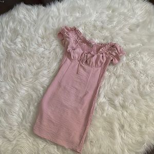 Off the shoulder pink dress,